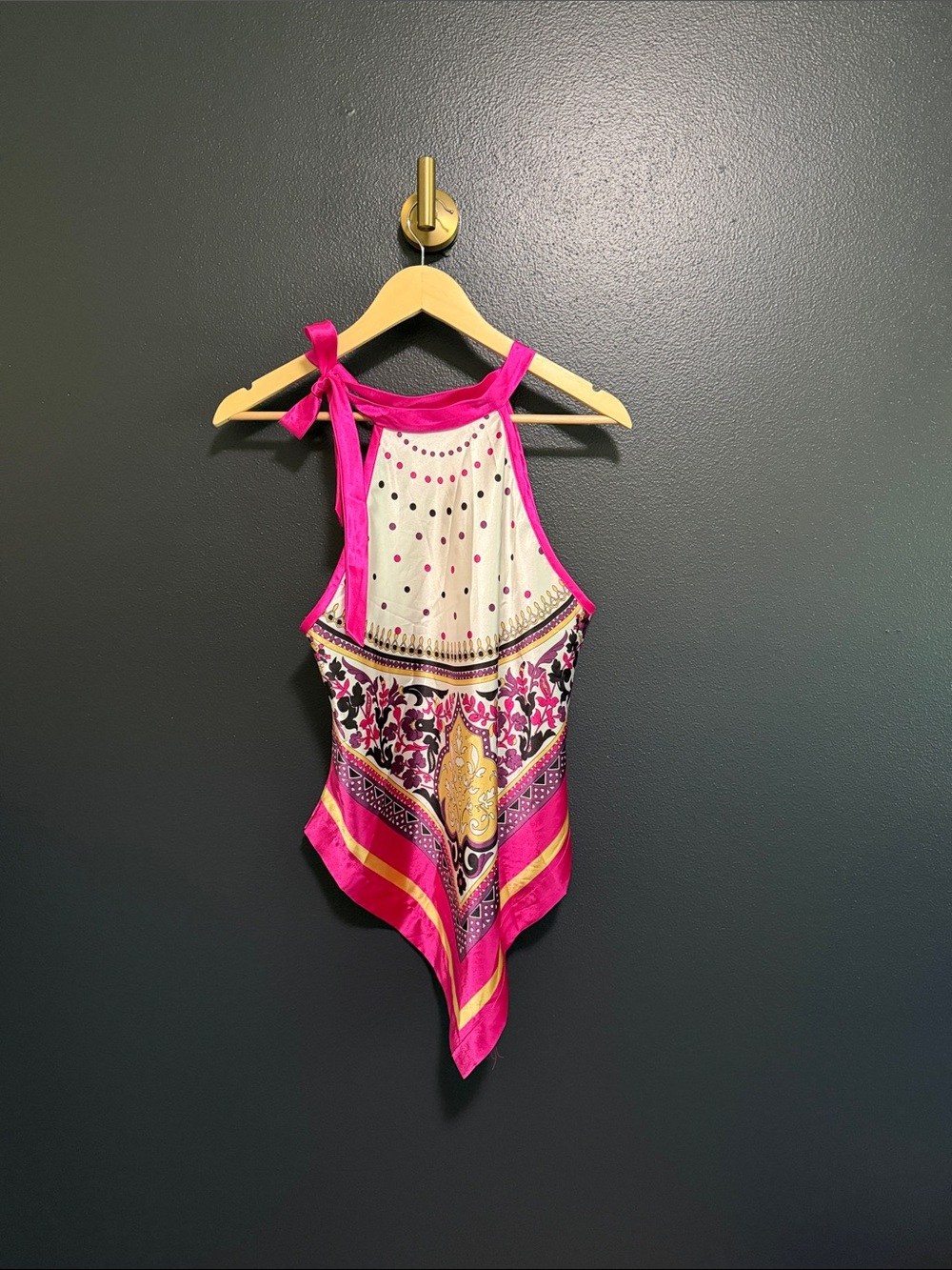 TAG Pink Paisley Scarf Print Halter Top Handkerchief Hem Size Medium